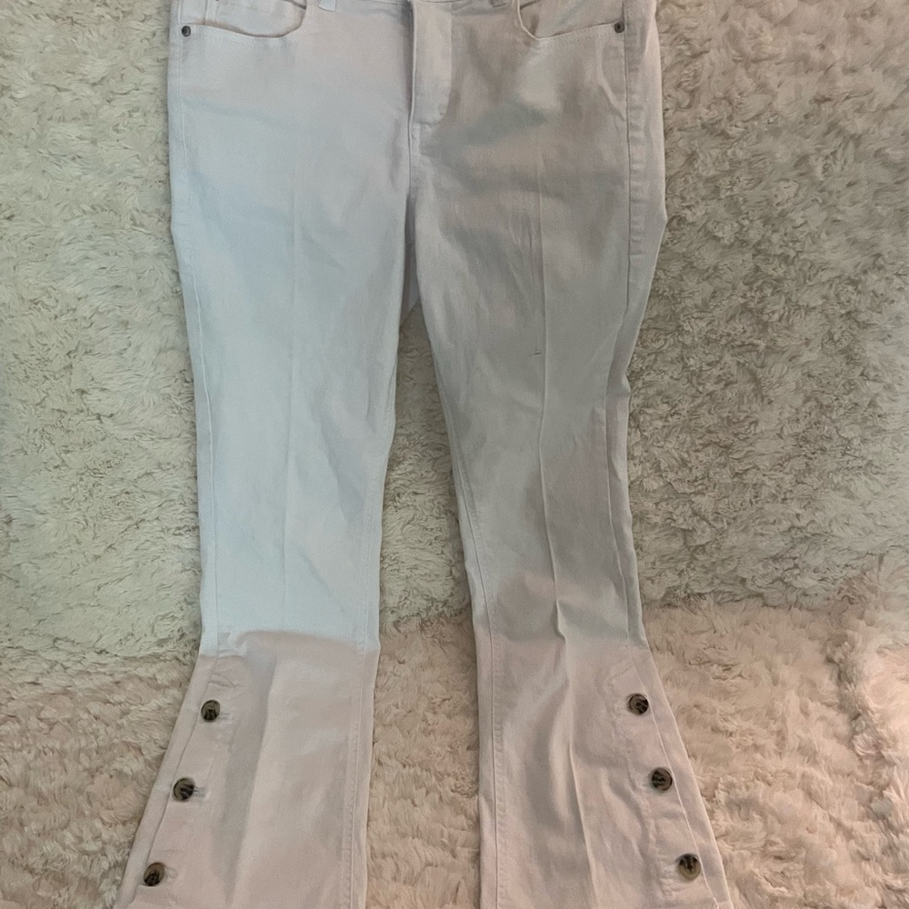 One 5 One winter white flare jeans with buttons on leg